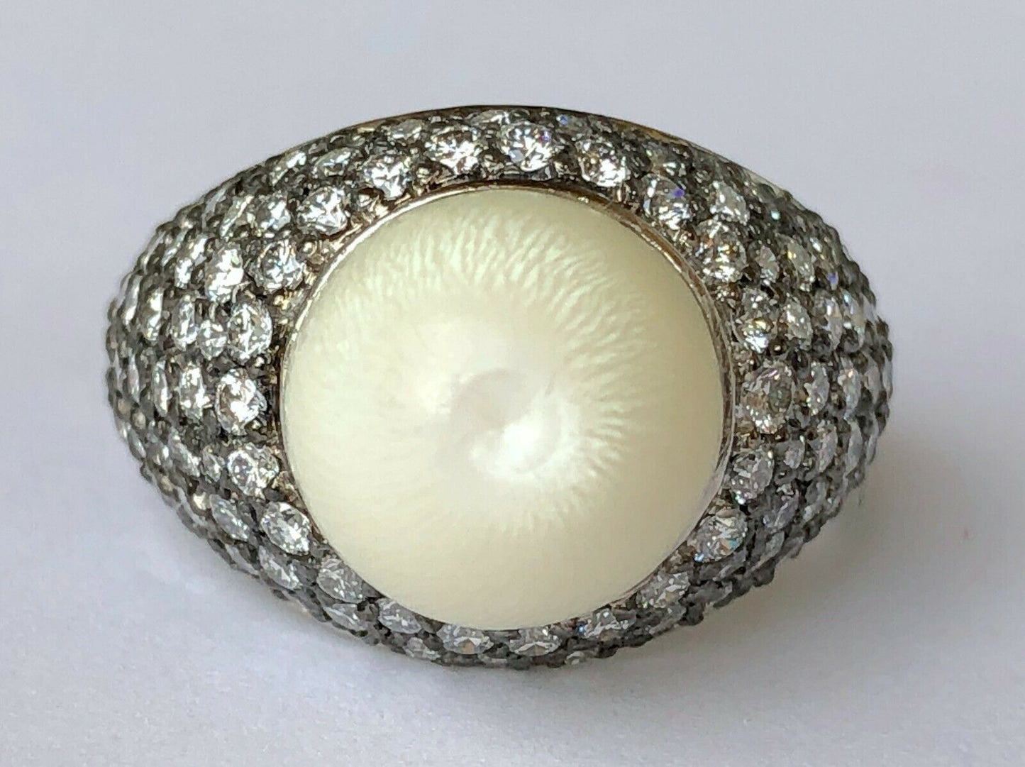 GIA 8.64 ct. Natural "Eyeball" Tridacna Pearl & Diamond Ring in Platinum