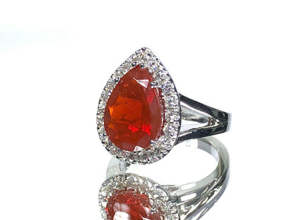 GIA 3.19 ct. Red Fire Opal & Diamond Ring in Platinum