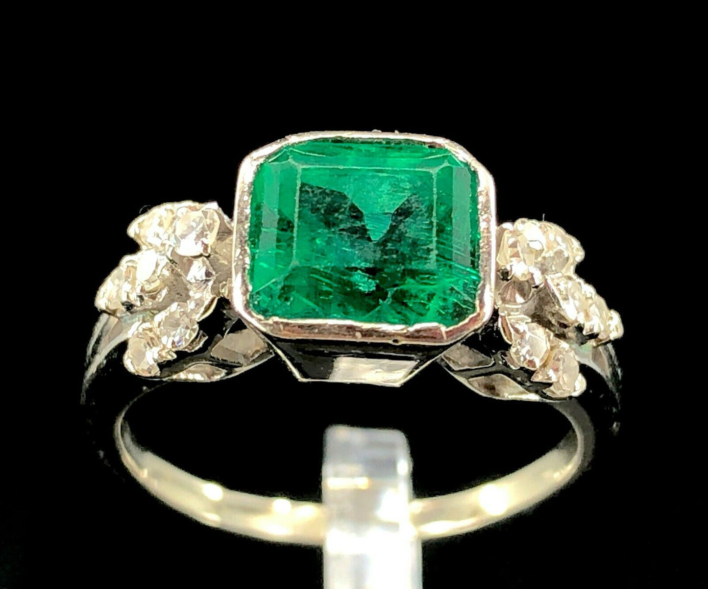 2.00 ct. Natural Colombian Emerald & Diamond Ring in 14K White Gold