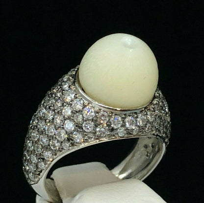 GIA 8.64 ct. Natural "Eyeball" Tridacna Pearl & Diamond Ring in Platinum