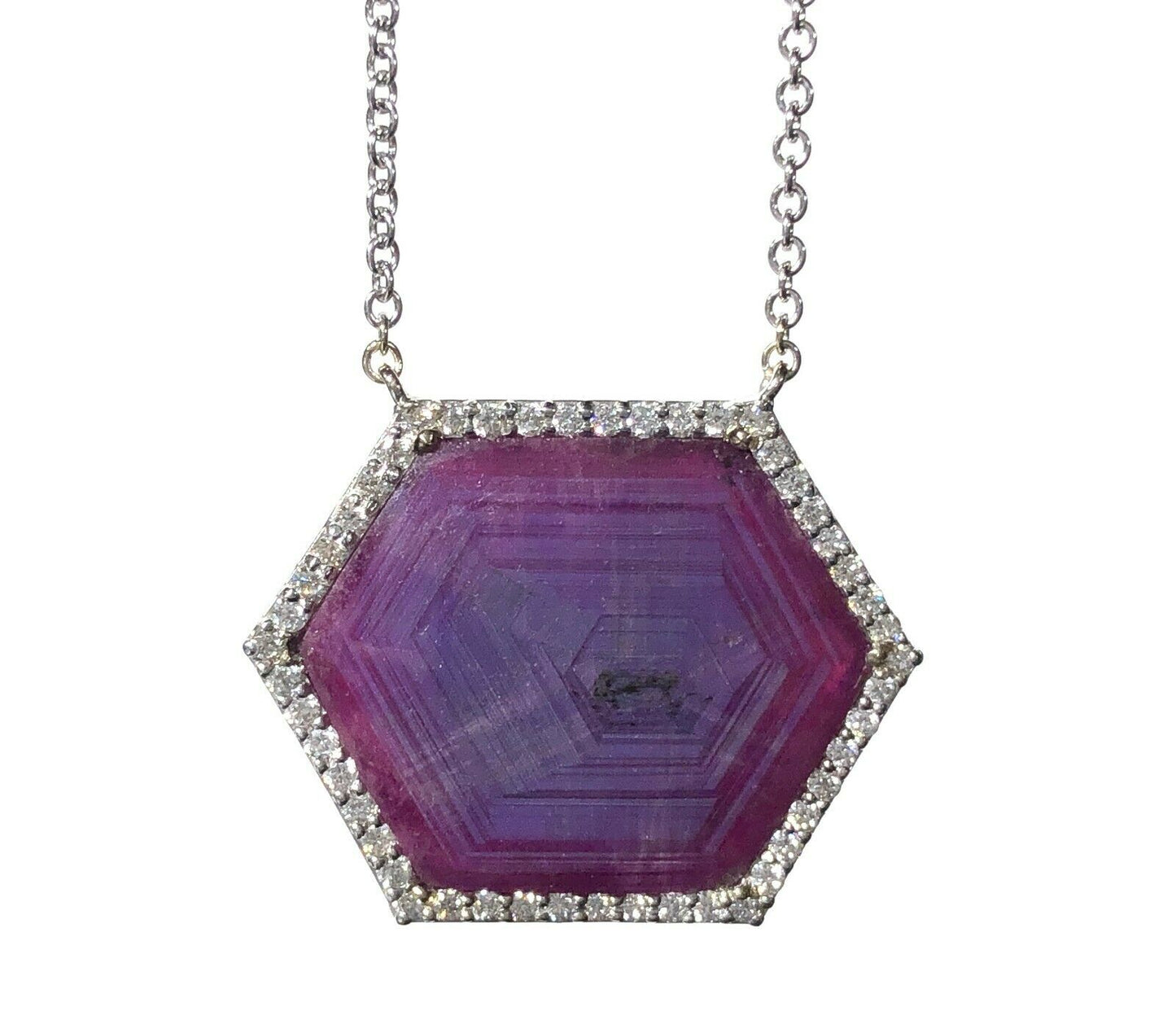 GIA 14.95 ct. Natural Trapiche Ruby & Diamond Necklace in 18K White Gold