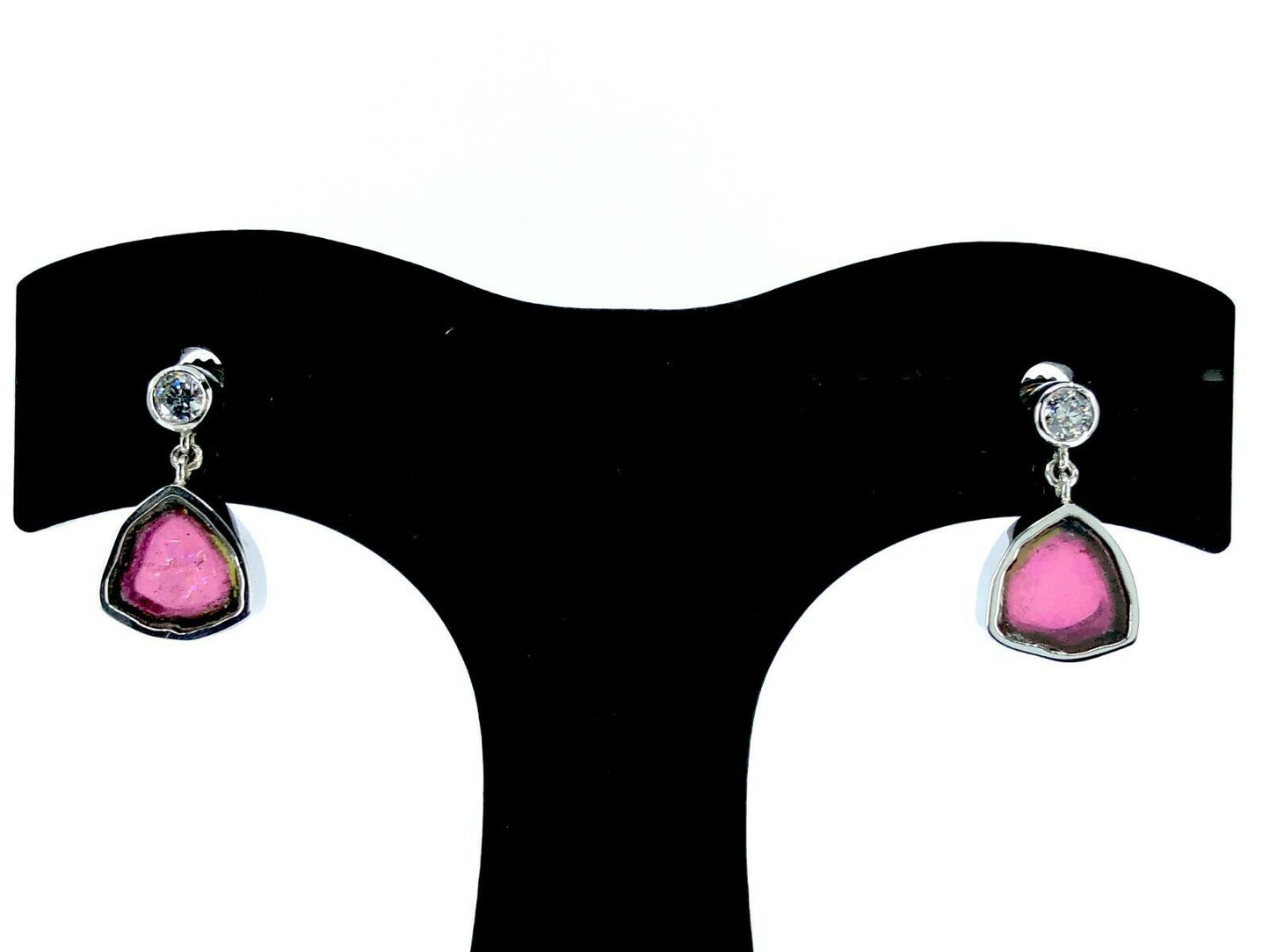 Watermelon Tourmaline & Diamond Earrings in Platinum