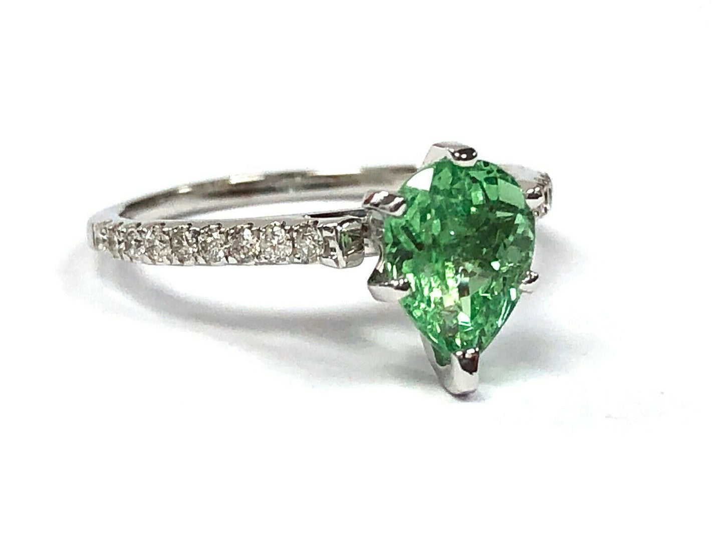 IGI 1.24 ct. Neon Green Paraiba Tourmaline & Diamond Ring in 14K White Gold