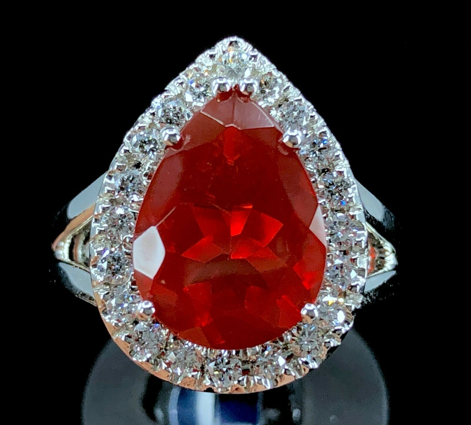 GIA Red Fire Opal Diamond Ring in Platinum